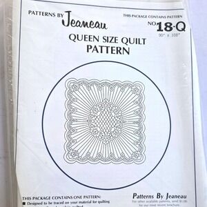 Vtg 1978 Jeaneau Queen Sz Quilt Pattern 18Q 90x108 Floral Radial  Cottage Uncut